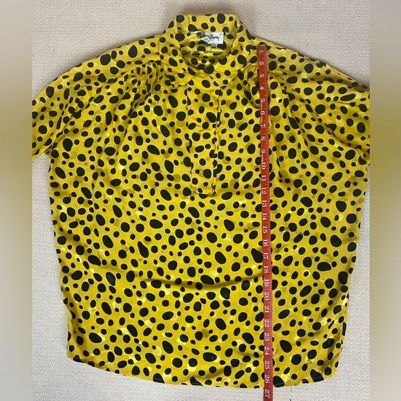 VINTAGE The Very Thing! 80s 90s Yellow & Black Polkadot Silk Blouse - Picture 6 of 11